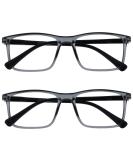 Opulize ink long -distance glasses 2 Pack Large rectangular frame spring hinges scratch -resistant gray men women mm4-7 -2.00 -2.00 diopters Transparent gray front with black arms - Buy Online on GoSupps.com