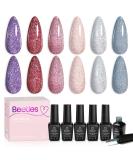 Beetles 6 Colors Gel Nail Polish Kit | Pink Silver Glitter | Soak Off Shining Gel | Nail Lamp Cured Manicure | Among the Stars - Buy Online on GoSupps.com