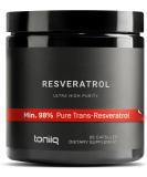 Toniiq Ultra High Purity Resveratrol Capsules - Anti Aging Support  60 Count - Buy Online on GoSupps.com