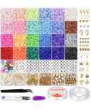 Gionlion 6000 Pcs Clay Beads for Bracelet Making, 24 Colors Flat Round Polymer Clay Beads 6mm Spacer Heishi Beads with Pendant Charms Kit and Elastic Strings for Jewelry Making Kit Bracelets Necklace - Buy Online on GoSupps.com