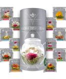 Teabloom Flowering Tea - 12 Unique Varieties of Fresh Blooming Tea Flowers - Hand-Tied Natural Green Tea Leaves & Edible Flowers - 12-Pack Gift Canister - 36 Steeps, Makes 250 Cups - Buy Online on GoSupps.com
