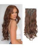 Feshfen Clip-In Hair Extensions Set 7 Parts 16 Clips Wavy Synthetic Hair Light Golden Brown - 50cm for Women - Buy Online on GoSupps.com