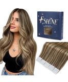 FSHINE Tape In Extensions - Real Hair Medium Brown & Honey Blonde Highlights | 35cm 50g Seamless Skin Weft #4P27 - Buy Online on GoSupps.com