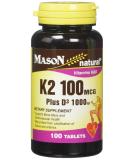 Mason Natural Vitamin K2 + D3 - 100 mcg, 100 Tablets | Supports Bone Health & Immune Function - Buy Online on GoSupps.com