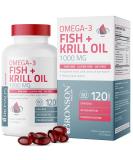 Bronson Omega-3 Fish + Krill Oil 1000 MG EPA DHA Astaxanthin Premium Blend - 120 Softgels - Buy Online on GoSupps.com