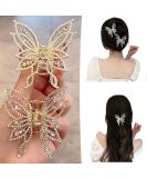 2PCS Medium Hair Claw Clips - Non Slip Butterfly Style Rhinestone Pearl Decor Barrettes for Thin & Thick Hair - Buy Online on GoSupps.com