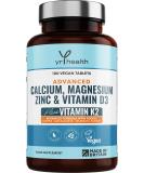 Calcium Magnesium Zinc Vitamin D with K2 MK-7 Tablets - Osteo Supplement - 180 Vegan Tablets - UK Made by YrHealth - Buy Online on GoSupps.com