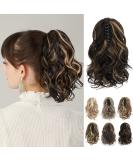 REECHO Claw Clip Ponytail Extension 10 Short Curly Synthetic Hairpiece Dark Brown with Highlights - Buy Online on GoSupps.com