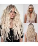 Kellynee Ombre Blonde Long Wavy Wig with Bangs - Dark Roots, Light Brown, and Gold Blend - Stylish for Daily & Special Occasions - Buy Online on GoSupps.com