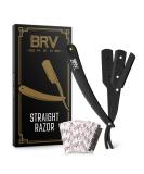 BRV MEN Professional GERMAN Steel Straight Edge Barber Razor with 100 Lord Platinum Single Edge Blades - German Stainless Steel Shavette for Men and Women - Black - Buy Online on GoSupps.com