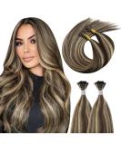 Moresoo Keratin I-Tip Extensions | 50cm Real Hair Dark Brown & Caramel Blonde | Silky Soft Remy #P4/27 | 40g Pack - Buy Online on GoSupps.com