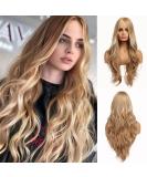 Esmee 24 inch Long Brown Ash Blonde Wigs for Women Natural Wavy Synthetic Hair Wig Middle Part - Buy Online on GoSupps.com