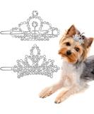MTLEE 2-Piece Crystal Rhinestone Dog Tiara Crown Hair Clips - Pet Grooming Accessories (Silver) - Buy Online on GoSupps.com