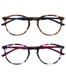 Opulize Met 2 Pack Reading Glasses - Big Round Design for Men & Women - Stylish Brown Purple Dark Blue & Cherry Red - Spring Hinges - +0.00 Diopters - Buy Online on GoSupps.com