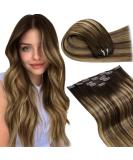 Laavoo 45cm Clip-in Real Hair Extensions - Ombre Dark Brown & Caramel Blonde Balayage 105g 7 Pieces - Remy Hair for Stunning Volume & Length - Buy Online on GoSupps.com