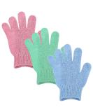 Sibba 3-Piece Exfoliating Peeling Gloves Set - Nylon Body Scrub Shower Bathing Accessories in Blue Green & Pink - Buy Online on GoSupps.com