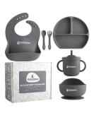 Kiddaroo Baby Weaning Set - Feeding Bib, Sippy Cup, Cutlery, Suction Plate & Bowl - Grey | Baby Led Weaning Essentials with eBook - Buy Online on GoSupps.com