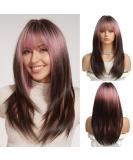Shop Oefei Pink Brown Ombre Wig | Long Straight Layered Synthetic Heat-Resistant Wigs for Women - Perfect for Daily Wear & Cosplay - Buy Online on GoSupps.com