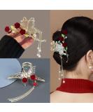 Large Rose Metal Butterfly Hair Claw Clips 2Pcs - Women's Big Nonslip Hair Accessories - Buy Online on GoSupps.com