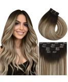Vivien Clip-In Real Hair Extensions - Balayage Dark Brown Ombre to Light Brown & Blonde 30cm 7PCs/80g 12 Inch #3/8/24 - Buy Online on GoSupps.com