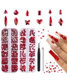1820Pcs Red Rhinestones Nail Gems - 12 Styles 3D Glass Crystals | Multi Shape Flatback Face Gems with Rhinestones Picker and Tweezers - Buy Online on GoSupps.com