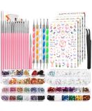 FANDAMEI Nail Art Brushes Set + Dotting Pens + Stickers & More | Nail Design Kit with Rhinestones & Sequins - Buy Online on GoSupps.com