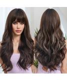 Emmor Dark Brown Wigs for Women Long Curly Synthetic Wigs with Pony Highlights | Heat-Resistant Naturally Looking Hair - Buy Online on GoSupps.com