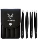 Deer Precision Tweezers Set - Stainless Steel, Professional Ingrown Hair Remover with Carry Pouch for Men & Women - Buy Online on GoSupps.com