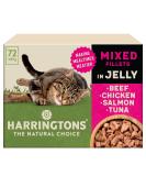 Harringtons Complete Wet Pouch Grain Free Hypoallergenic Adult Cat Food Mixed in Jelly Pack 72x85g - Beef Chicken Salmon & Tuna- Making Mealtimes Meatier Harringtons Grain Free Mixed Selection in Jelly Wet Cat Food 72x85g Beef Chicken Salmon & Tuna - Buy Online on GoSupps.com
