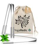 YogaMedic Tongue Cleaner Set - 2 Stainless Steel Ayurvedic Scrapers with Cotton Travel Case | Bad Breath Solution & Tongue Care - Buy Online on GoSupps.com