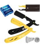 GTEX Razor Men Set - 2 Premium Razors (Yellow & Black) + 100 Blades & Leather Bag - Ultimate Shaving Experience - Buy Online on GoSupps.com