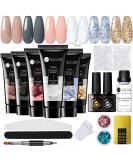 UR SUGAR Poly Gel Nails Set Nail Extension Builder Gel Kit 6 Colors Polygel Colors Tube set with Base Top Coat Slip Solution Builder Nude Clear Glitter Extension Gel Manicure Set DIY at Home Transparent - Buy Online on GoSupps.com