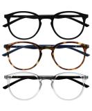 Opulize MET Blue Light Filter Reading Glasses 3 Pack - Slim Round Frame with Spring Hinges for Computer & Gaming - Enhance Sleep - Available in Black Brown Dark Blue & Clear - +3.50 Diopter - Buy Online on GoSupps.com