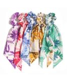 Furling Pompoms Floral Printed Hair Scarf Scrunchies - 5pcs Women's Bow Hair Bands with Long Tail Ponytail Holder - Buy Online on GoSupps.com