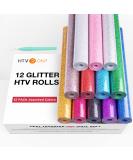 HTVRONT Glitter HTV Heat Transfer Vinyl Bundle - 12 Rolls | 10 x 5' Iron On Vinyl for Cricut & Cameo | Easy Cut & Weed Heat Transfer Vinyl - Buy Online on GoSupps.com