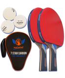MaxMVMT Ping Pong Paddle Set - Carbon Fiber Rackets with 2 Wristbands, 3 Balls & Carry Case - Premium ITTF Approved Rubber - 2 Player Table Tennis Setup - Buy Online on GoSupps.com