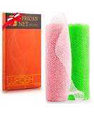 UJFQBH 2-Piece African Net Sponge Set - Exfoliating Shower Body Scrubber for Smooth Skin - Pink & Green - Buy Online on GoSupps.com