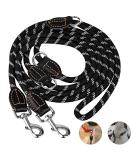 Dog leash adjustable with premium reinforcement for große and medium-sized dogs double linen with 2 carabiners 3m1 (black with reflective stripes) - Buy Online on GoSupps.com