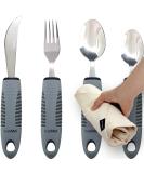 BunMo Adaptive Utensils for Elderly/Arthritis/Weak Hand Grip & Handicapped - Convenient Travel Pouch (4 Piece Set) - Buy Online on GoSupps.com