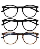 Opulize MET Reading Glasses 3 Pack - Blue Light Filter Slim Round Frames with Spring Hinges - Men's +3.50 Diopters - Black & Brown Options for Enhanced Sleep & Comfort in Gaming - Buy Online on GoSupps.com