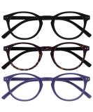 Opulize Zen Reading Glasses 3 Pack - Small Round Frame Scratch-Resistant Spring Hinges - Black Dark Brown Purple (+2.00 Diopters) for Men & Women - Buy Online on GoSupps.com