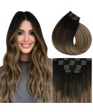Vivien Clip In Extensions | Real Hair Balayage #2/6/18 | Remy 14 Inch 120g 7pcs - Darkest Brown to Medium Brown with Ash Blonde - Buy Online on GoSupps.com