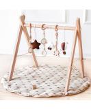 Wooden Baby Play Gym with Mat | Foldable Activity Gym Frame | 5 Hanging Toys | Rainbow Playmats | Newborn Baby Gift (Natural) - Buy Online on GoSupps.com