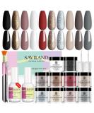 10 Colors Saviland Dip Powder Nail Kit - Glitter Brown Nude Black White Dipping Powder French Manicure Set - Includes Base, Top Coat, Activator Brush - No Nail Lamp Needed - Buy Online on GoSupps.com