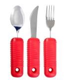 Bendable Red Flatware Set with Easy Grip Handles - 3 Piece Large Fork, Knife, and Spoon - Buy Online on GoSupps.com