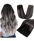 Runature Clip-in Hair Extensions - Real Black Ombre 55cm 120g Human Hair 7Pcs Set - #1B/Silver Premium Quality - Buy Online on GoSupps.com