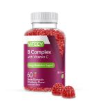 Vitamin B Complex Gummies with Vitamin C, B6, B12, Niacinamide, Folic Acid, Biotin, Calcium - 60 Strawberry Chewable Gummy Chews - Energy & Nerve System Support - Buy Online on GoSupps.com