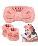 BESARME 3-Piece Face Wash Headband and Wristband Set - Soft Spa Headband and Wrist Towels for Makeup and Skincare - Pink - Buy Online on GoSupps.com