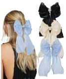 Silky Satin Big Bow Hair Barrette Set - 3PCS Champagne/Blue/Black Hair Clips for Women and Girls - Buy Online on GoSupps.com