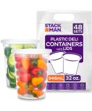 Stack Man 48 Pack, 32 oz Plastic Deli Food Storage Soup Containers With Airtight Lids, Freezer Safe | Meal Prep | Stackable | Leakproof | BPA Free, Clear 32 oz. - Buy Online on GoSupps.com